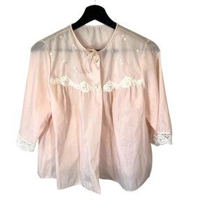 Vintage 50s Sears Pink Button Up Bed Jacket Small